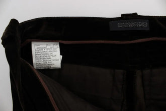 Brown Cotton Velvet Zippers Slim Fit Pants Ermanno Scervino