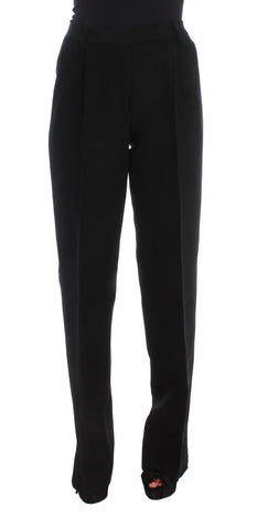 Black Striped Cotton Blend Wide Legs Pants Ermanno Scervino