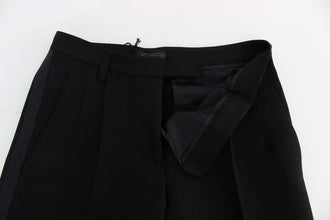 Black Striped Cotton Blend Wide Legs Pants Ermanno Scervino