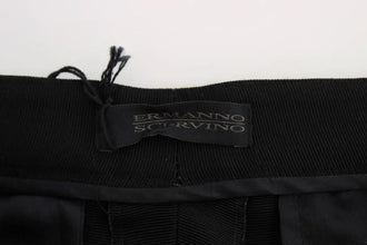 Black Striped Cotton Blend Wide Legs Pants Ermanno Scervino