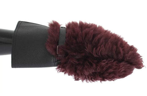 Black Leather Bordeaux Shearling Gloves Dolce & Gabbana