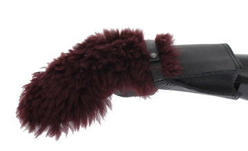 Black Leather Bordeaux Shearling Gloves Dolce & Gabbana