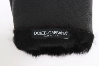 Black Leather Bordeaux Shearling Gloves Dolce & Gabbana