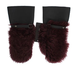 Black Leather Bordeaux Shearling Gloves Dolce & Gabbana