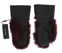 Black Leather Bordeaux Shearling Gloves Dolce & Gabbana