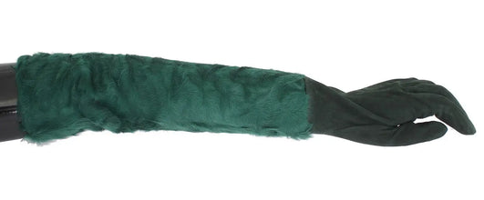 Green Leather Xiangao Fur Elbow Gloves Dolce & Gabbana
