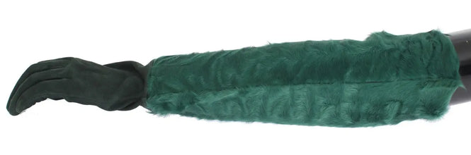 Green Leather Xiangao Fur Elbow Gloves Dolce & Gabbana
