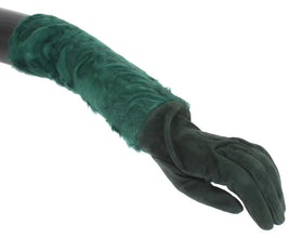 Green Leather Xiangao Fur Elbow Gloves Dolce & Gabbana