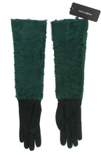 Green Leather Xiangao Fur Elbow Gloves Dolce & Gabbana