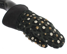 Gray Wool Shearling Studded Green Leopard Gloves Dolce & Gabbana