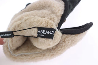 Gray Wool Shearling Studded Green Leopard Gloves Dolce & Gabbana