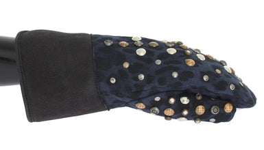 Gray Wool Shearling Studded Blue Leopard Gloves Dolce & Gabbana