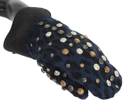 Gray Wool Shearling Studded Blue Leopard Gloves Dolce & Gabbana