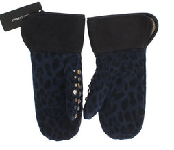Gray Wool Shearling Studded Blue Leopard Gloves Dolce & Gabbana