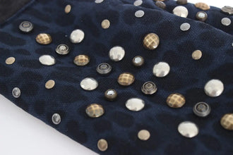 Gray Wool Shearling Studded Blue Leopard Gloves Dolce & Gabbana