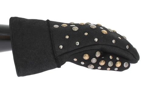 Gray Wool Shearling Studded Gloves Dolce & Gabbana