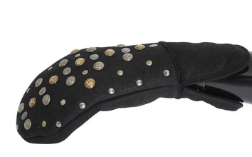 Gray Wool Shearling Studded Gloves Dolce & Gabbana