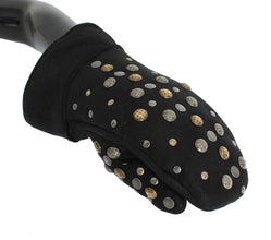 Gray Wool Shearling Studded Gloves Dolce & Gabbana