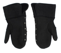 Gray Wool Shearling Studded Gloves Dolce & Gabbana