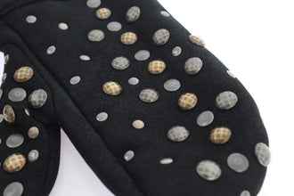Gray Wool Shearling Studded Gloves Dolce & Gabbana