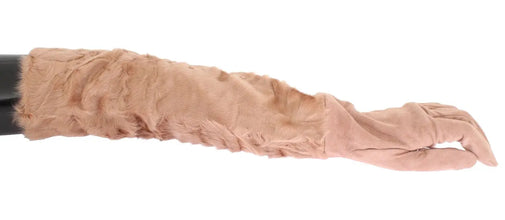 Beige Suede Xiangao Fur Elbow Gloves Dolce & Gabbana