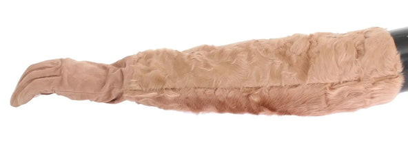 Beige Suede Xiangao Fur Elbow Gloves Dolce & Gabbana