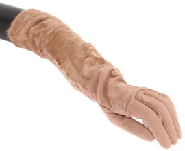 Beige Suede Xiangao Fur Elbow Gloves Dolce & Gabbana