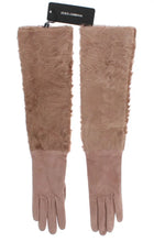 Beige Suede Xiangao Fur Elbow Gloves Dolce & Gabbana