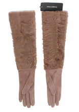 Beige Suede Xiangao Fur Elbow Gloves Dolce & Gabbana