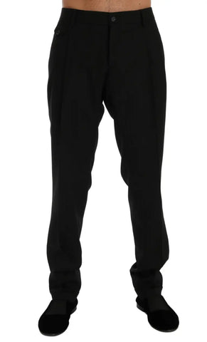 Black Striped Wool Stretch Pants Dolce & Gabbana