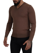 Brown Wool Men V-neck Pullover Sweater Dolce & Gabbana