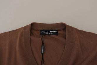 Brown Wool Men V-neck Pullover Sweater Dolce & Gabbana