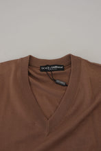 Brown Wool Men V-neck Pullover Sweater Dolce & Gabbana