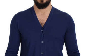 Blue Wool V-neck Button Down Cardigan Sweater Dolce & Gabbana