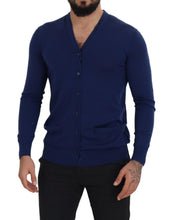 Blue Wool V-neck Button Down Cardigan Sweater Dolce & Gabbana
