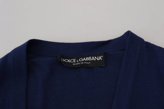 Blue Wool V-neck Button Down Cardigan Sweater Dolce & Gabbana