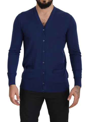 Blue Wool V-neck Button Down Cardigan Sweater Dolce & Gabbana