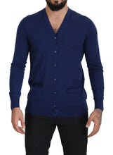 Blue Wool V-neck Button Down Cardigan Sweater Dolce & Gabbana