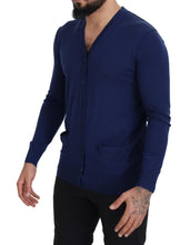 Blue Wool V-neck Button Down Cardigan Sweater Dolce & Gabbana