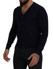 Blue Wool STAFF Down Cardigan Sweater Dolce & Gabbana