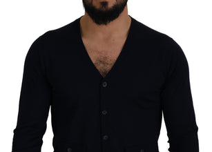 Blue Wool STAFF Down Cardigan Sweater Dolce & Gabbana