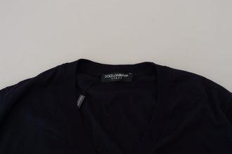 Blue Wool STAFF Down Cardigan Sweater Dolce & Gabbana