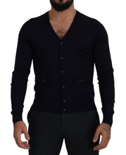 Blue Wool STAFF Down Cardigan Sweater Dolce & Gabbana
