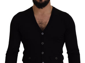 Black Wool Button Down Cardigan Sweater Dolce & Gabbana