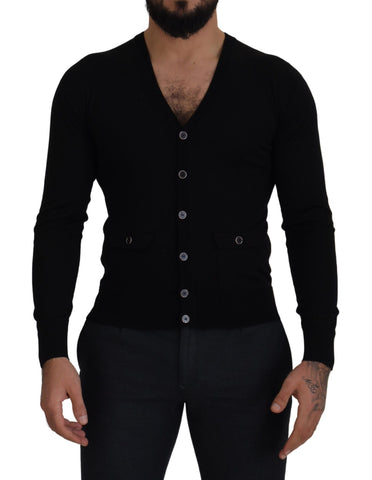 Black Wool Button Down Cardigan Sweater Dolce & Gabbana