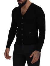 Black Wool Button Down Cardigan Sweater Dolce & Gabbana