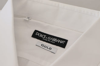 White Cotton Peacock Feather Formal GOLD Shirt Dolce & Gabbana
