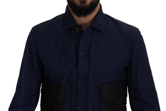 Dark Blue Cotton Collared Long Sleeves Casual Shirt Dsquared²