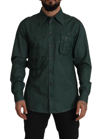 Dark Green Button Down Long Sleeves Shirt Dolce & Gabbana