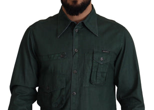 Dark Green Button Down Long Sleeves Shirt Dolce & Gabbana